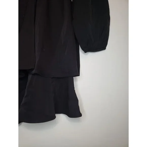 Prettygarden Women S Mini Dress Black Waist Cutout Long Sleeve Ruffle Tiered NWT - Picture 3 of 7